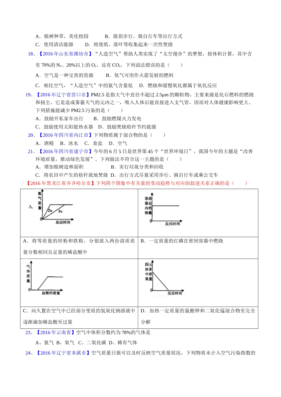 专题2.1 空气（第03期）-2016年中考化学试题分项版解析汇编（原卷版）.doc_第3页