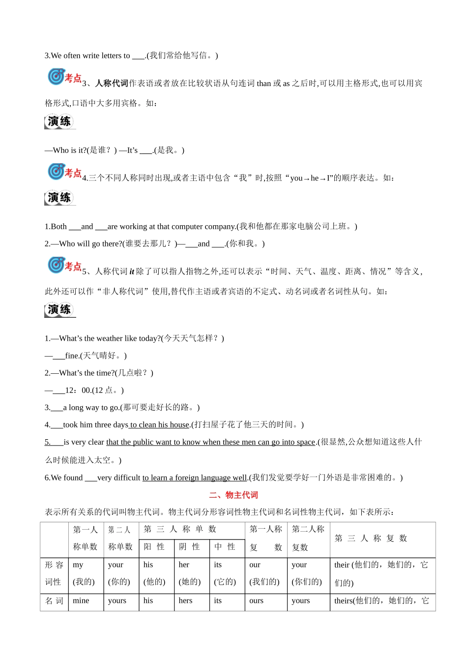 专题2.代词考点聚焦和精讲 （原卷版）-【初中英语】备战2024年中考一轮复习.docx_第2页
