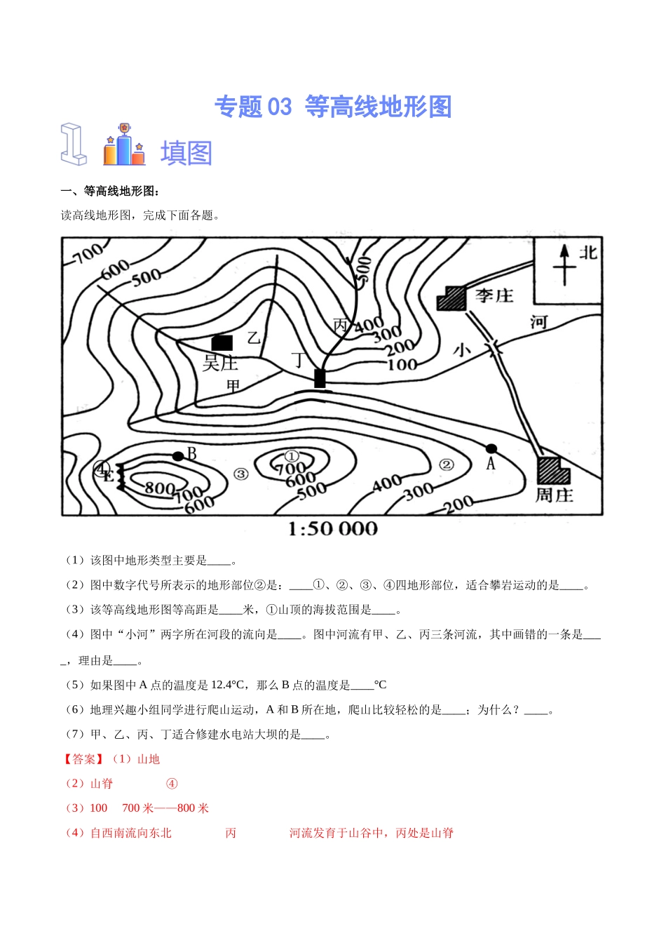 专题03  等高线地形图（解析版）-【识图速记】初中地理必备识图速记手册与变式演练.docx_第1页