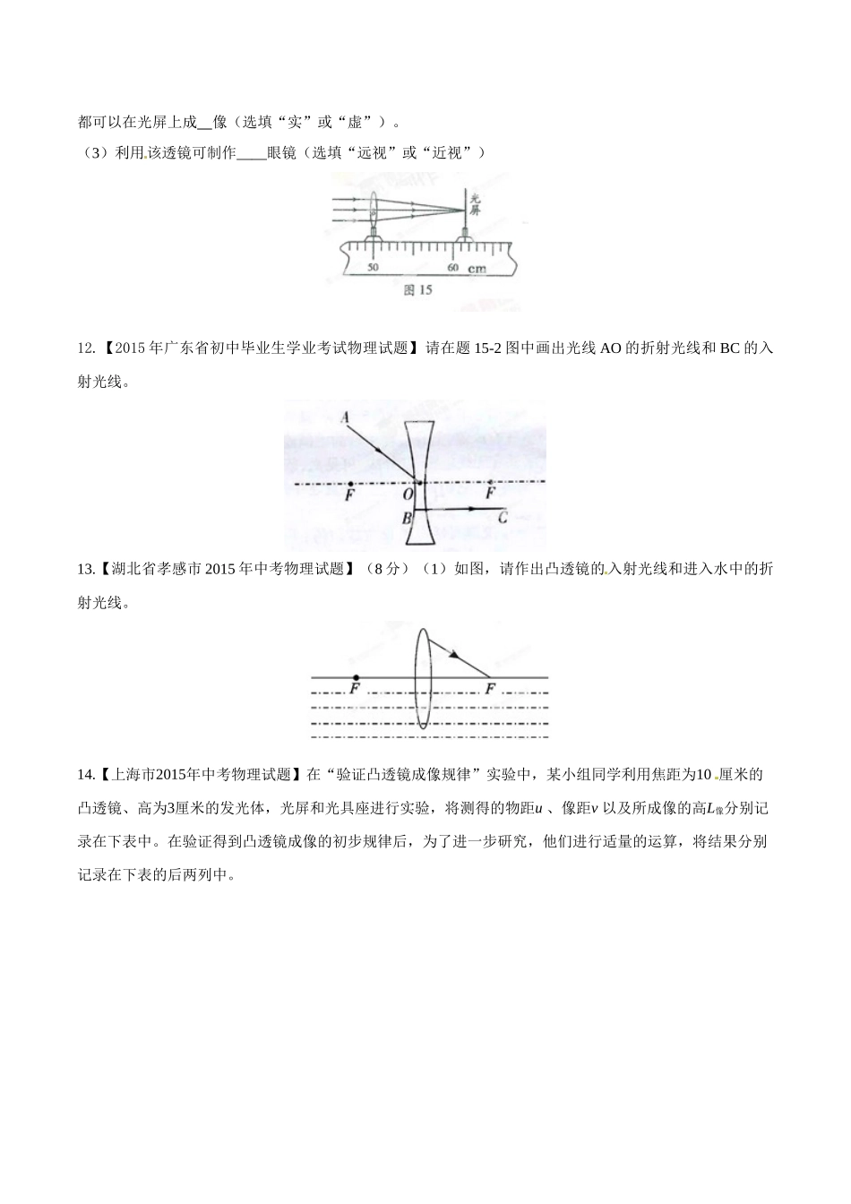 专题03 透镜（第01期）-2015年中考物理试题分项版解析汇编（原卷版）.doc_第3页