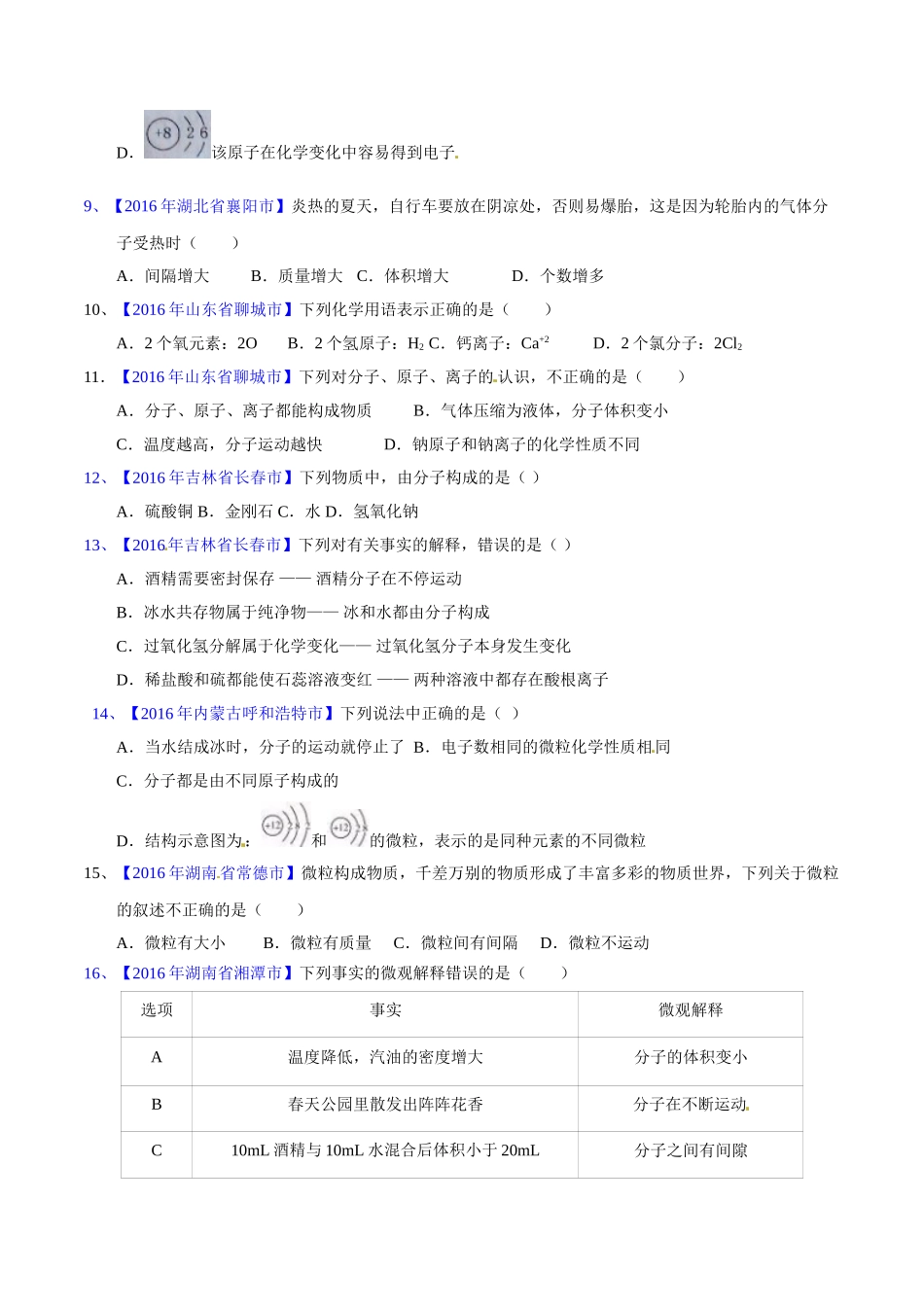 专题3.1  构成物质的微粒（第02期）-2016年中考化学试题分项版解析汇编（原卷版）.doc_第2页
