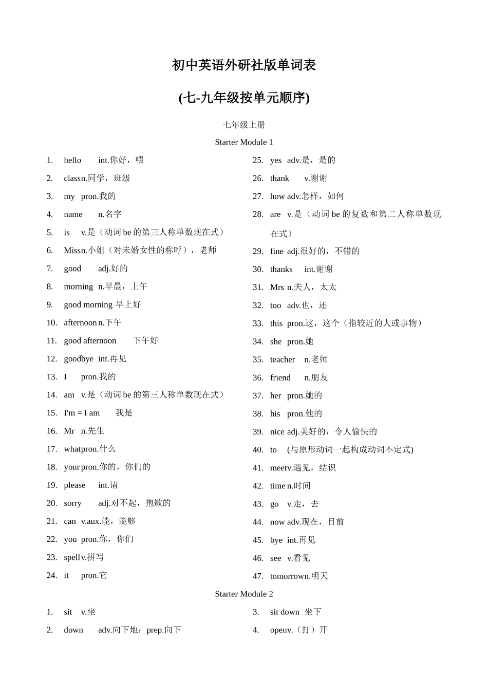 专题3.初中英语外研版单词表单词表(按单元顺序)(七年级至九年级)（背诵版）-【初中英语】备战2024年中考一轮复习.docx_第1页