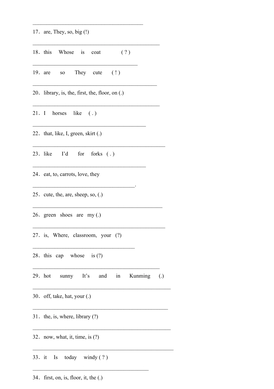 人教PEP版英语【专项集训】四年级下册期末总复习-连词成句题含答案.pdf_第2页