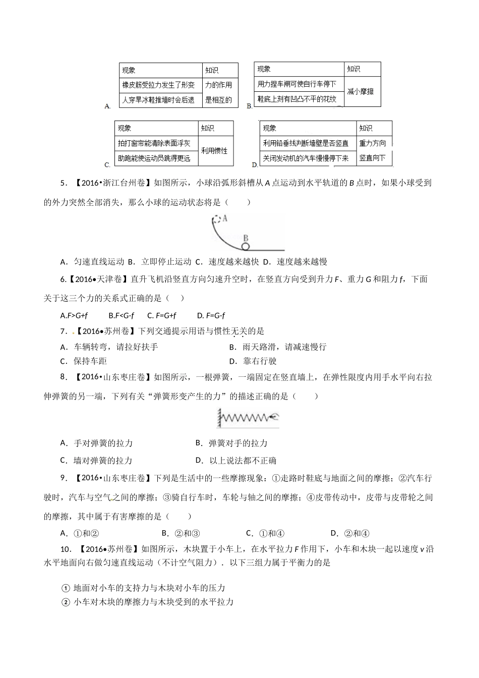 专题05 运动和力（第01期）-2016年中考物理试题分项版解析汇编系列（原卷版）.doc_第2页