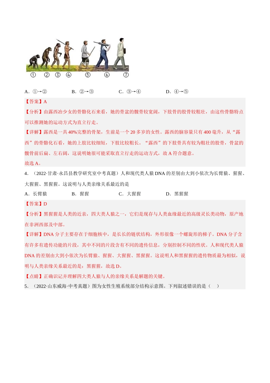专题06 人的由来（习题）（解析版）-备战2023年中考生物一轮复习考点（全国通用）.docx_第2页