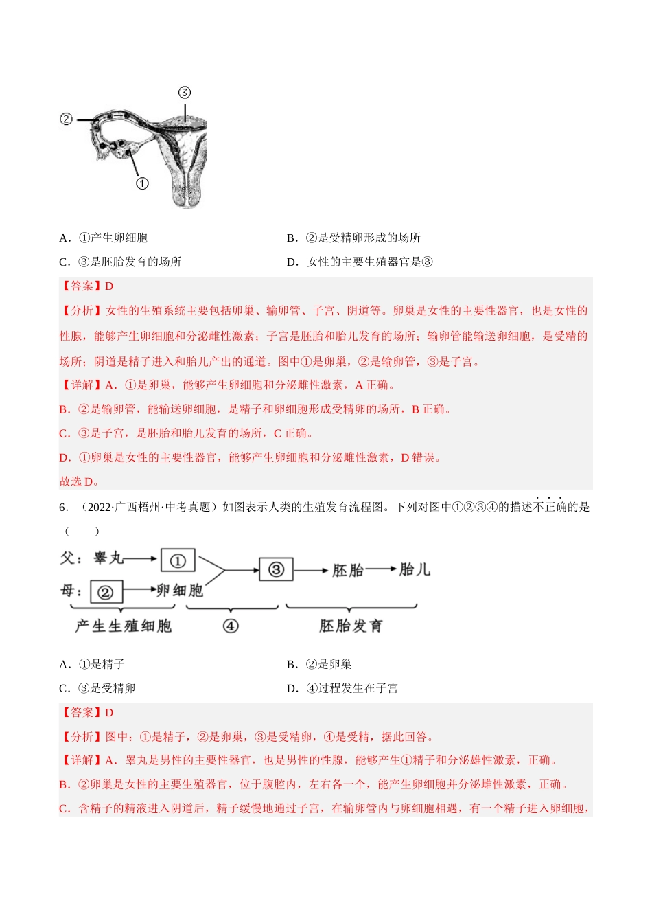 专题06 人的由来（习题）（解析版）-备战2023年中考生物一轮复习考点（全国通用）.docx_第3页