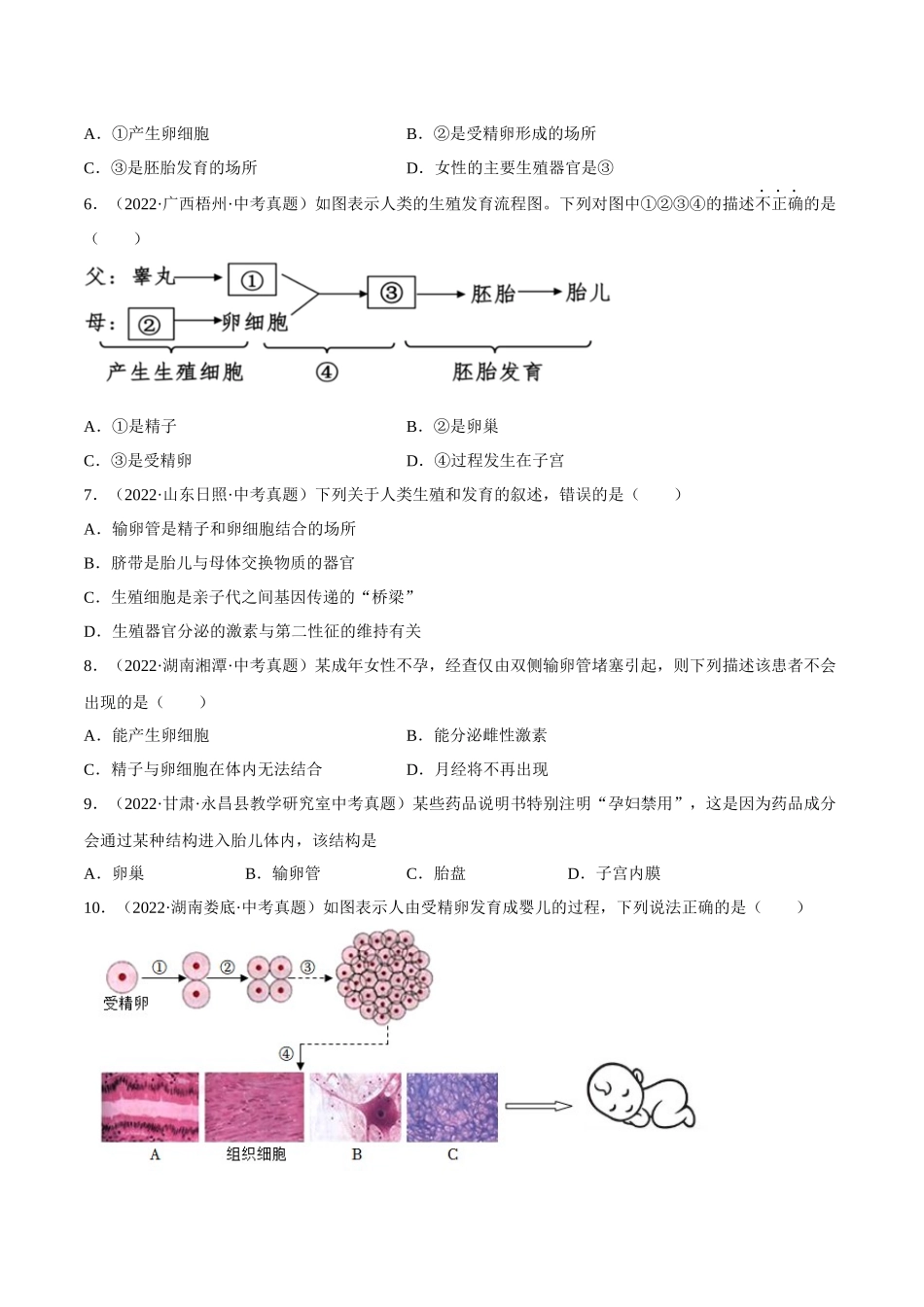 专题06 人的由来（习题）（原卷版）-备战2023年中考生物一轮复习考点（全国通用）.docx_第2页