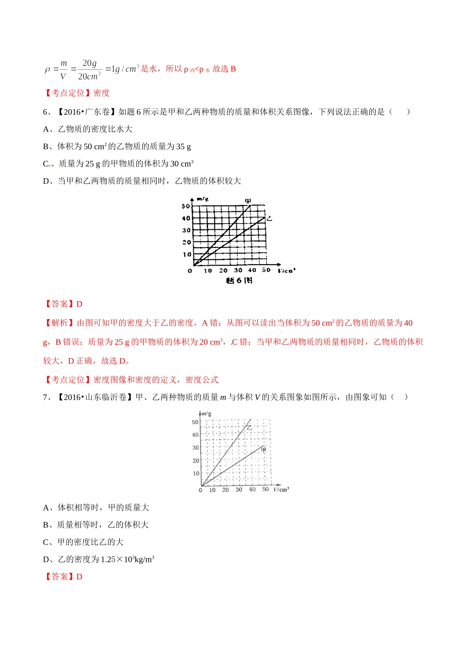 专题06 质量和密度（第01期）-2016年中考物理试题分项版解析汇编系列（解析版）.doc_第3页