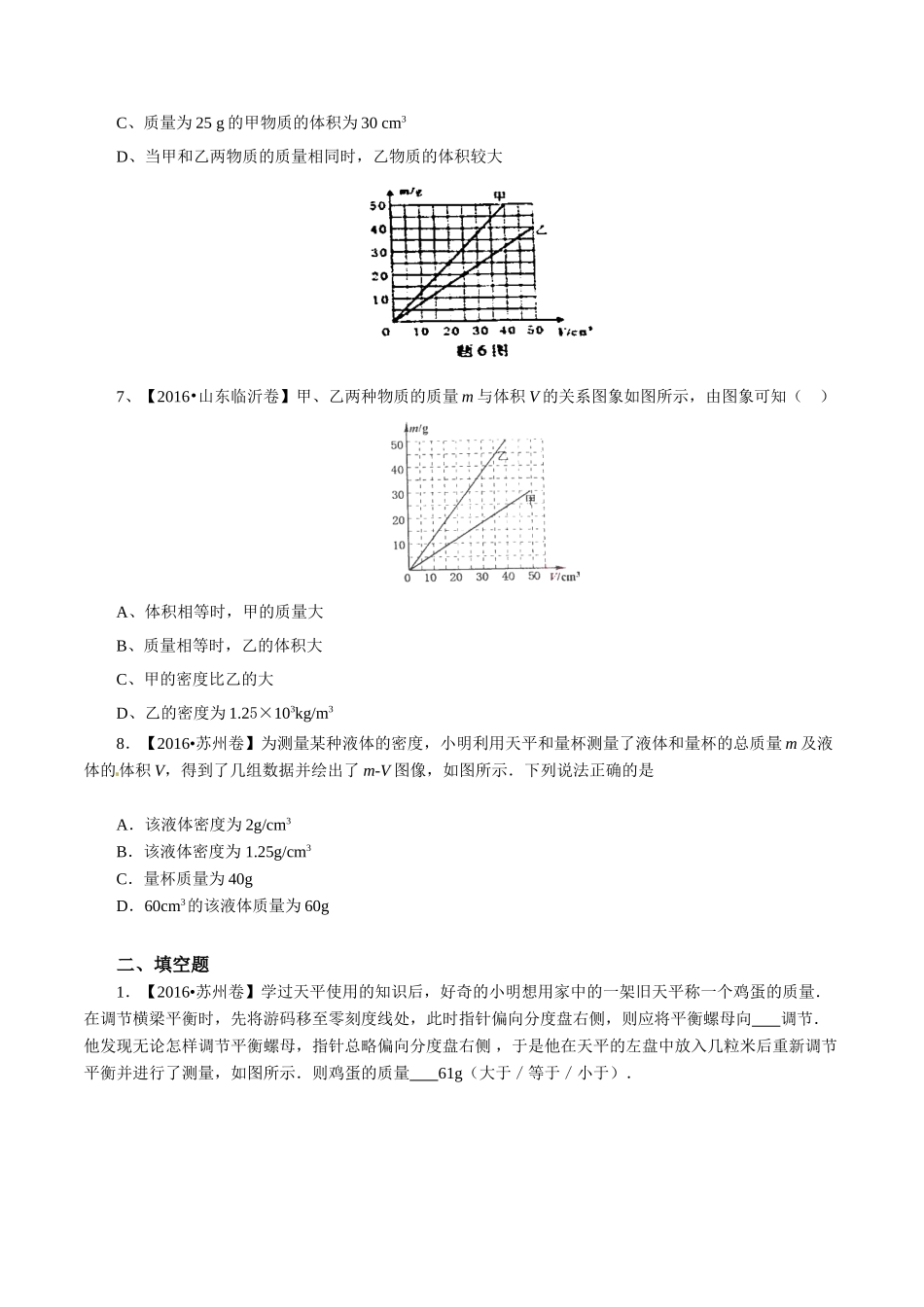 专题06 质量和密度（第01期）-2016年中考物理试题分项版解析汇编系列（原卷版）.doc_第2页