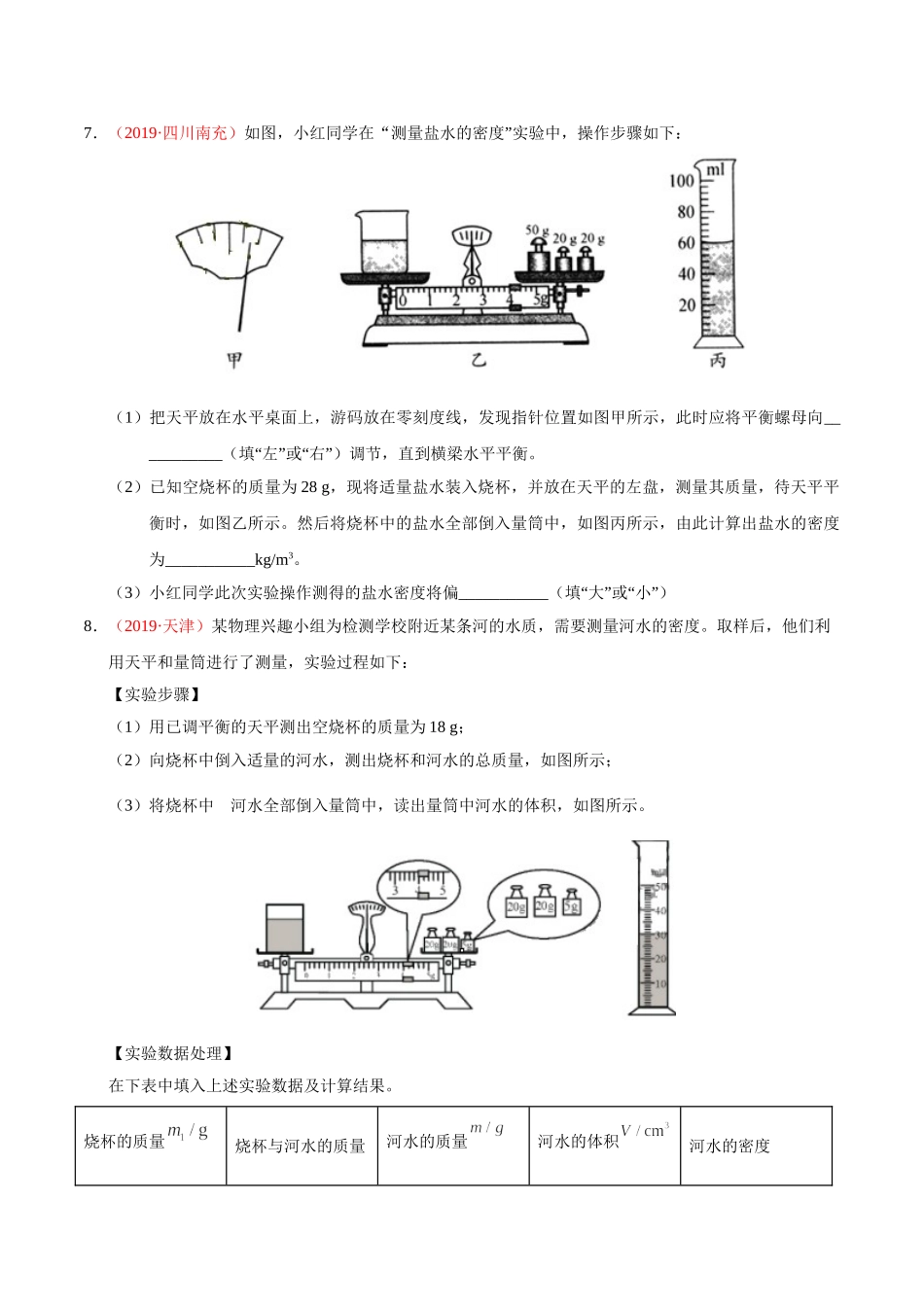 专题06 质量和密度（第01期）-2019年中考真题物理试题分项汇编（原卷版）.doc_第3页