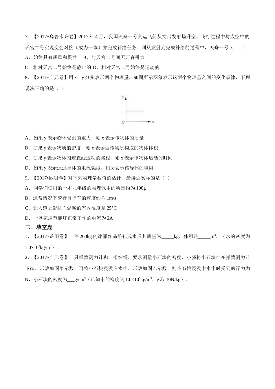 专题06 质量和密度（第03期）-2017年中考物理试题分项版解析汇编（原卷版）.doc_第2页
