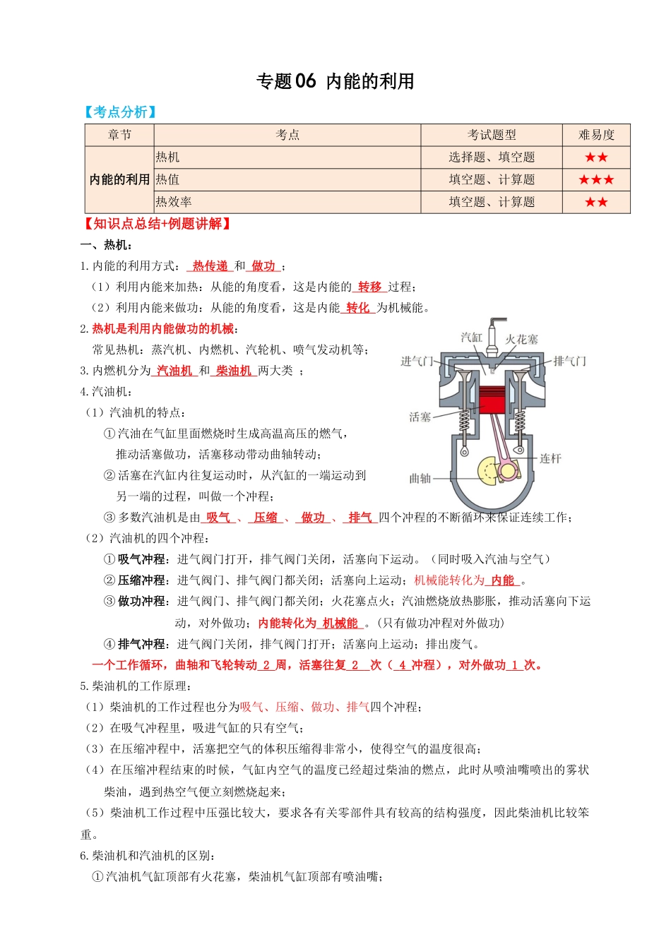 专题06内能的利用（知识点复习+例题讲解+过关练习）-备战2023年中考物理一轮复习考点帮 （解析版）.docx_第1页