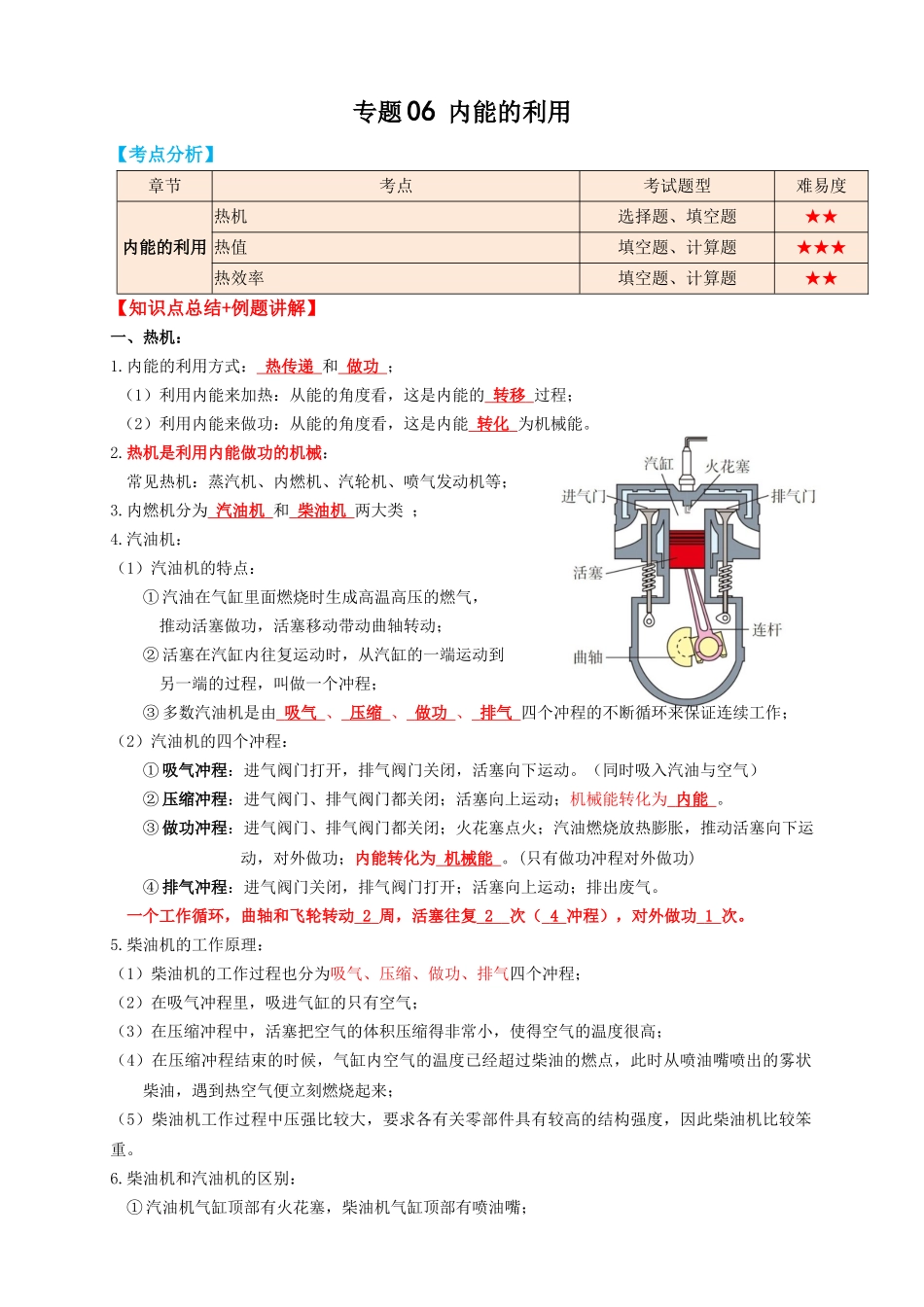 专题06内能的利用（知识点复习+例题讲解+过关练习）-备战2023年中考物理一轮复习考点帮 （原卷版）.docx_第1页