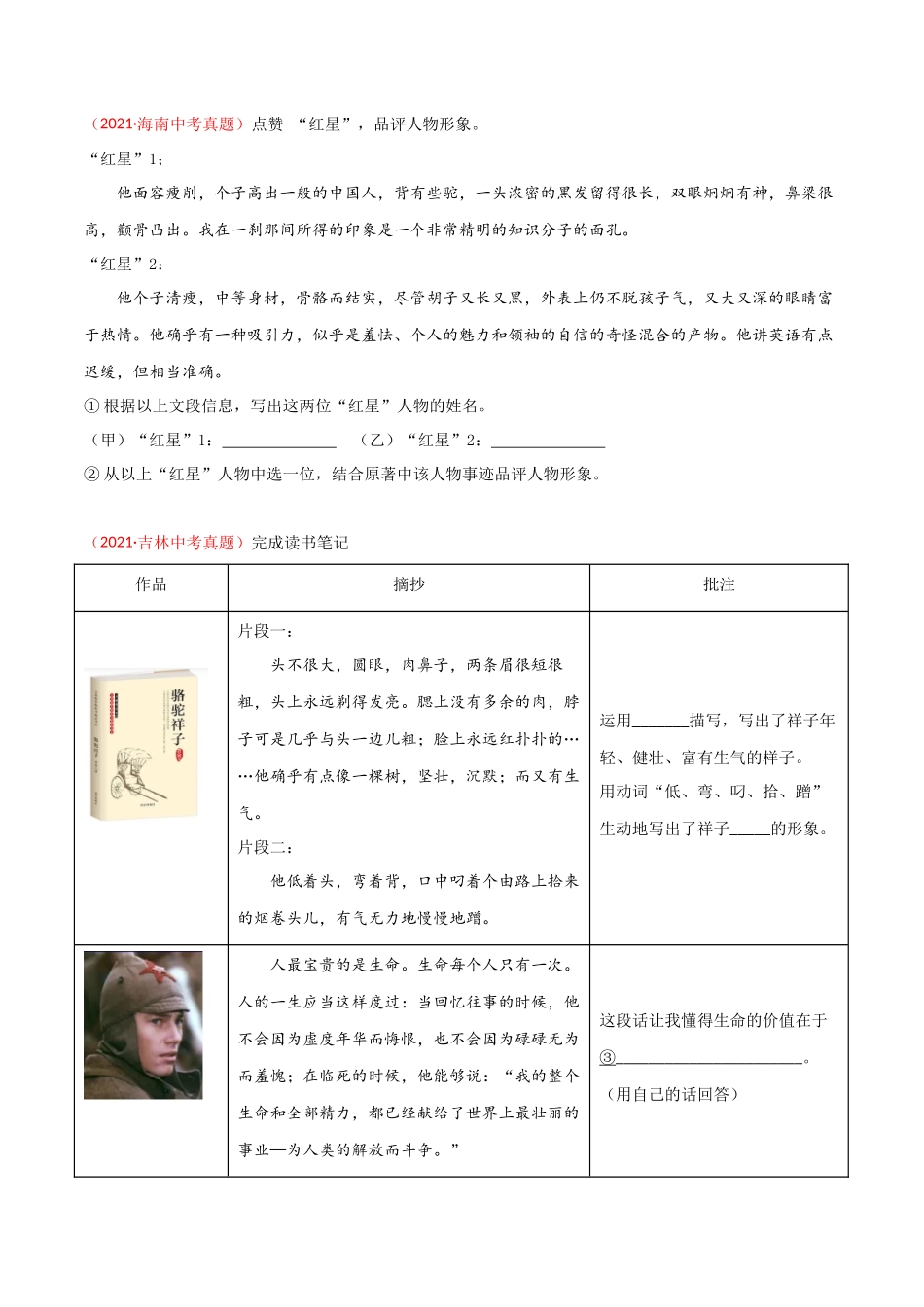 专题07 名著阅读-三年（2019-2021）中考真题语文分项汇编（全国通用）（原卷版）.docx_第2页