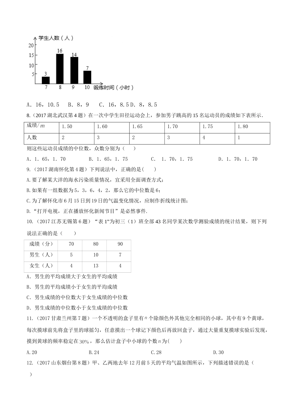 专题07 统计与概率（第01期）-2017年中考数学试题分项版解析汇编（原卷版）.doc_第2页