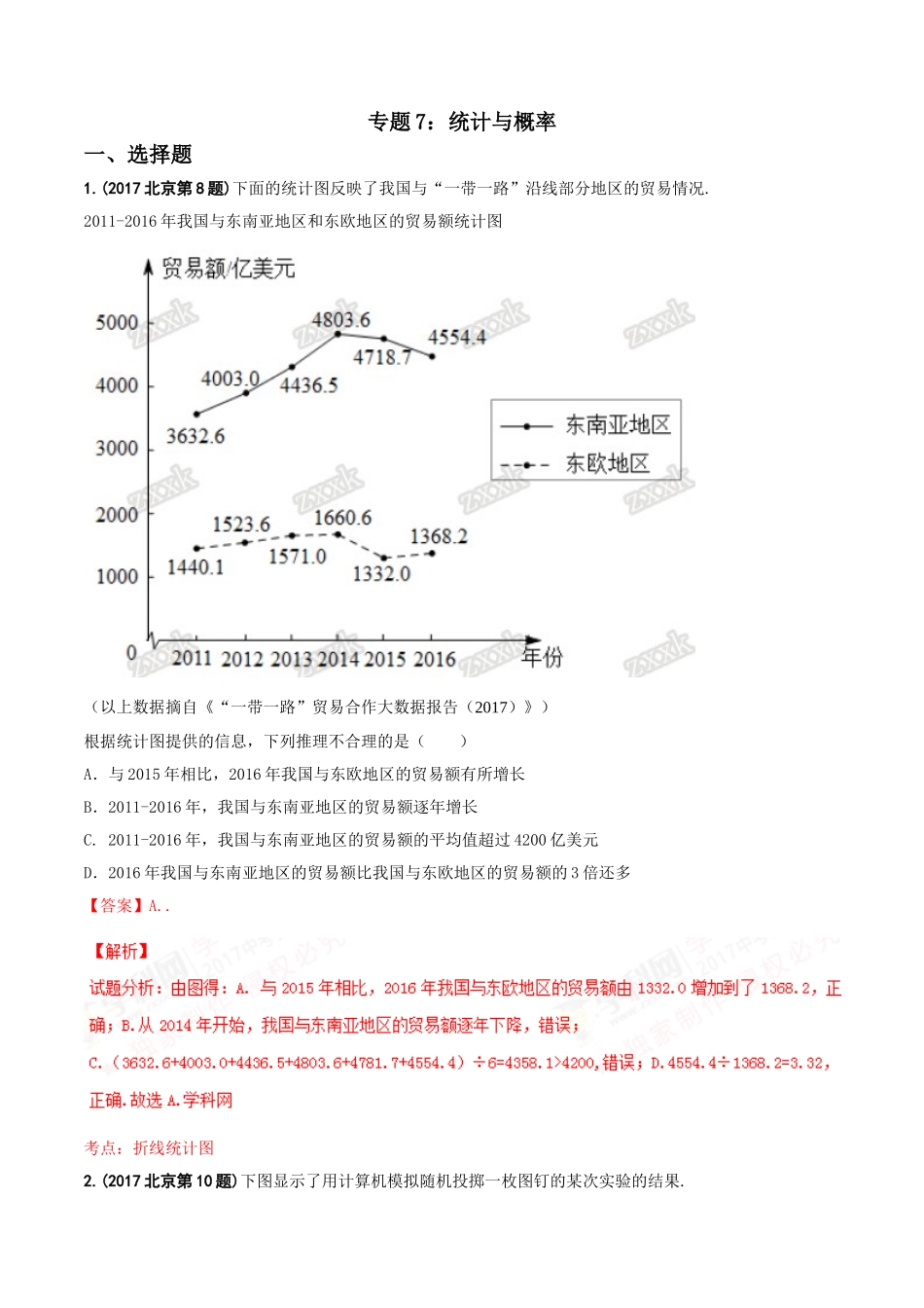 专题07 统计与概率-2017年中考数学试题分项版解析汇编（解析版）.doc_第1页