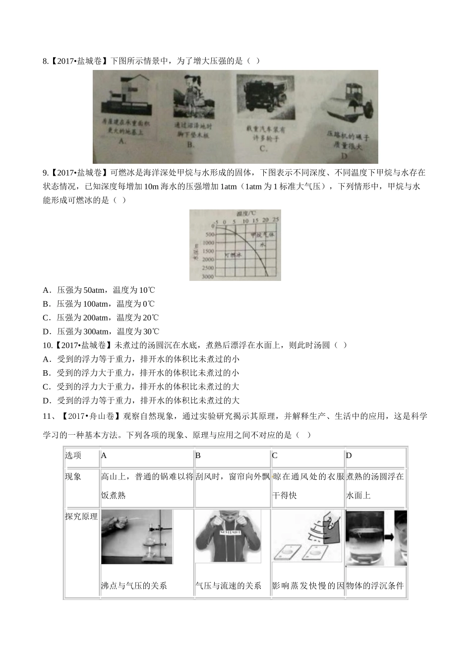 专题07 压强和浮力（第01期）-2017年中考物理试题分项版解析汇编（原卷版）.doc_第3页