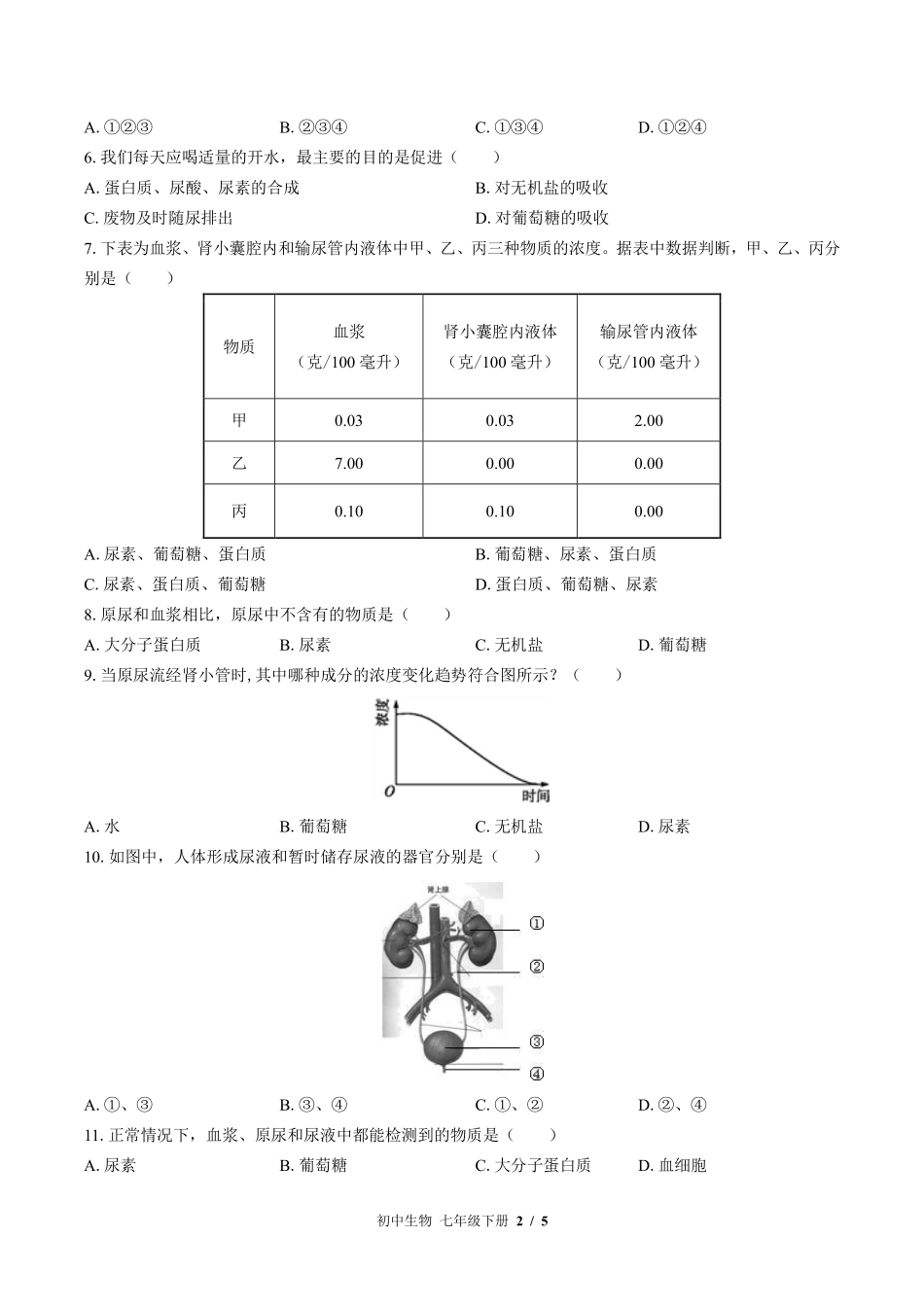 北师大版初中生物七年级下册第11章综合测试试卷-含答案03.pdf_第2页