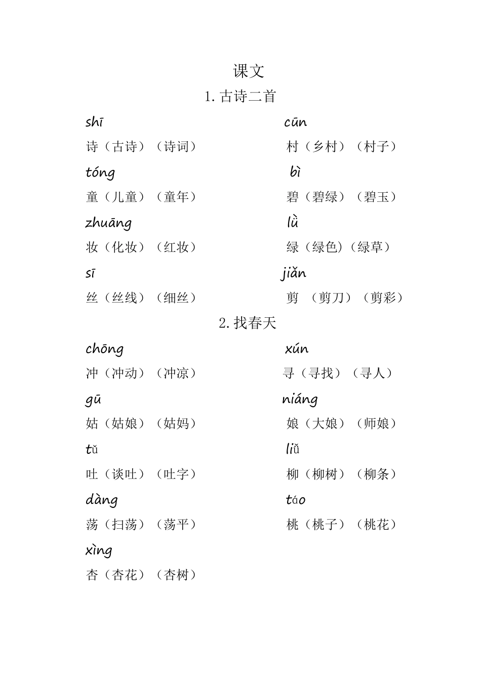部编版二年级语文下册重点生字组词含答案.pdf_第1页