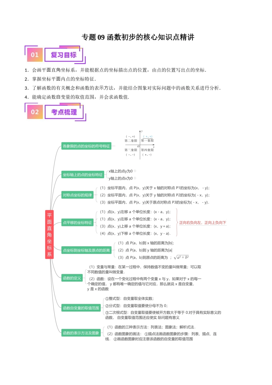 专题09 函数初步的核心知识点精讲（讲义）-备战2024年中考数学一轮复习考点帮（全国通用）（原卷版）.docx_第1页