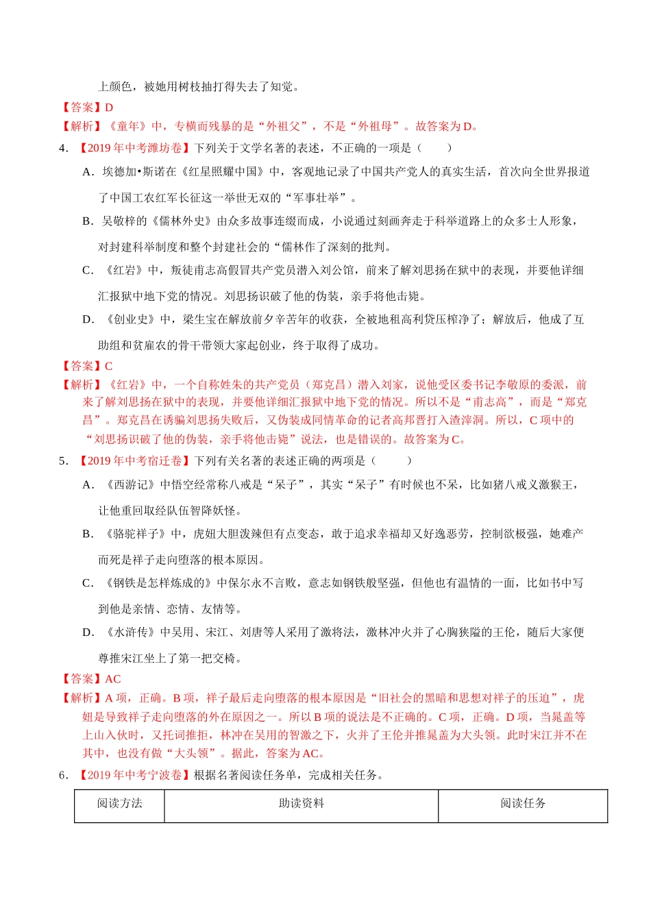 专题09 名著阅读（第01期）-2019年中考真题语文试题分项汇编（解析版）.doc_第2页
