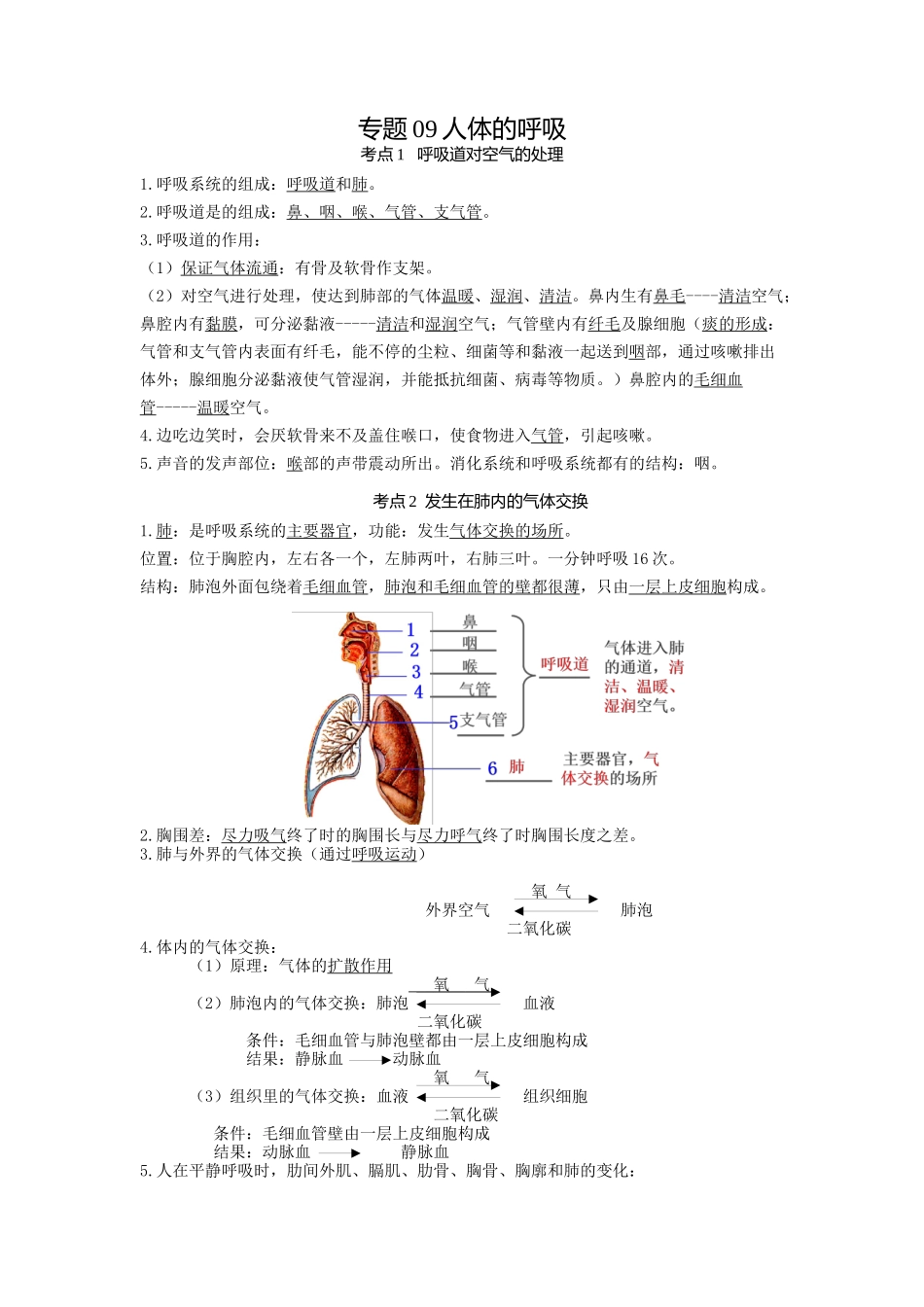 专题09人体的呼吸（知识）-备战2023年中考生物一轮复习考点（全国通用）.docx_第1页