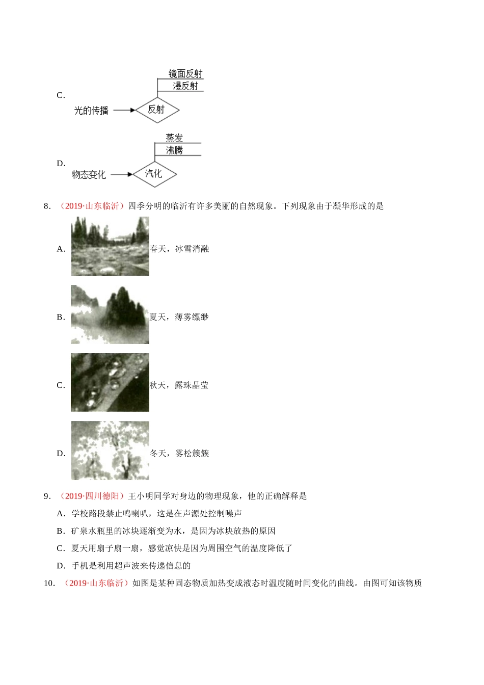 专题10 温度  物态变化（第01期）-2019年中考真题物理试题分项汇编（原卷版）.doc_第3页