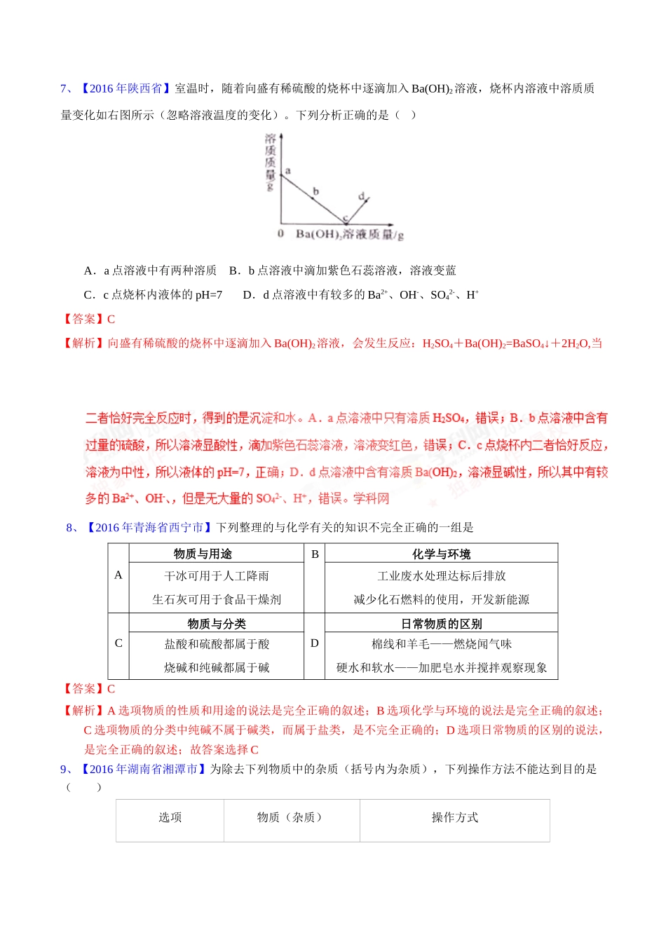 专题10.1  常见的酸和碱（第02期）-2016年中考化学试题分项版解析汇编（解析版）.doc_第3页