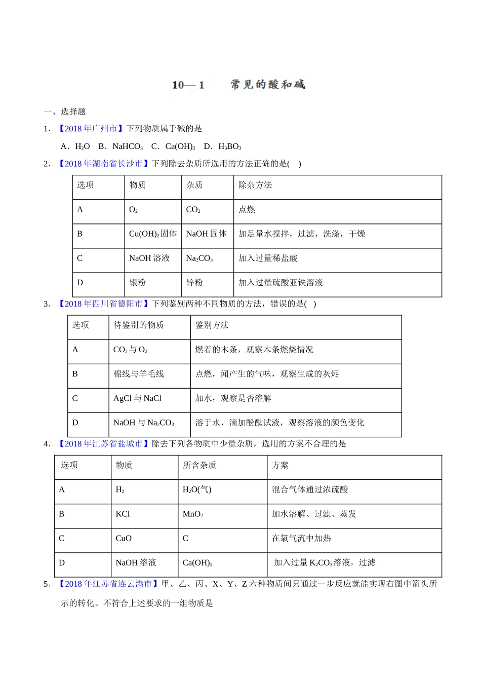 专题10.1 常见的酸和碱（第01期）-2018年中考化学试题分项版解析汇编（原卷版）.doc_第1页