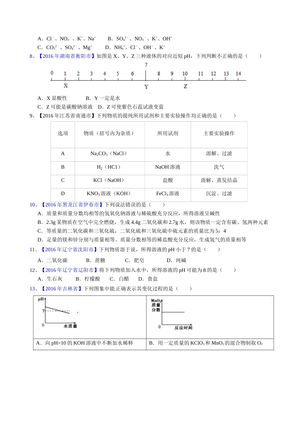 专题10.2 酸碱中和反应、溶液的酸碱度（第03期）-2016年中考化学试题分项版解析汇编（原卷版）.doc_第2页