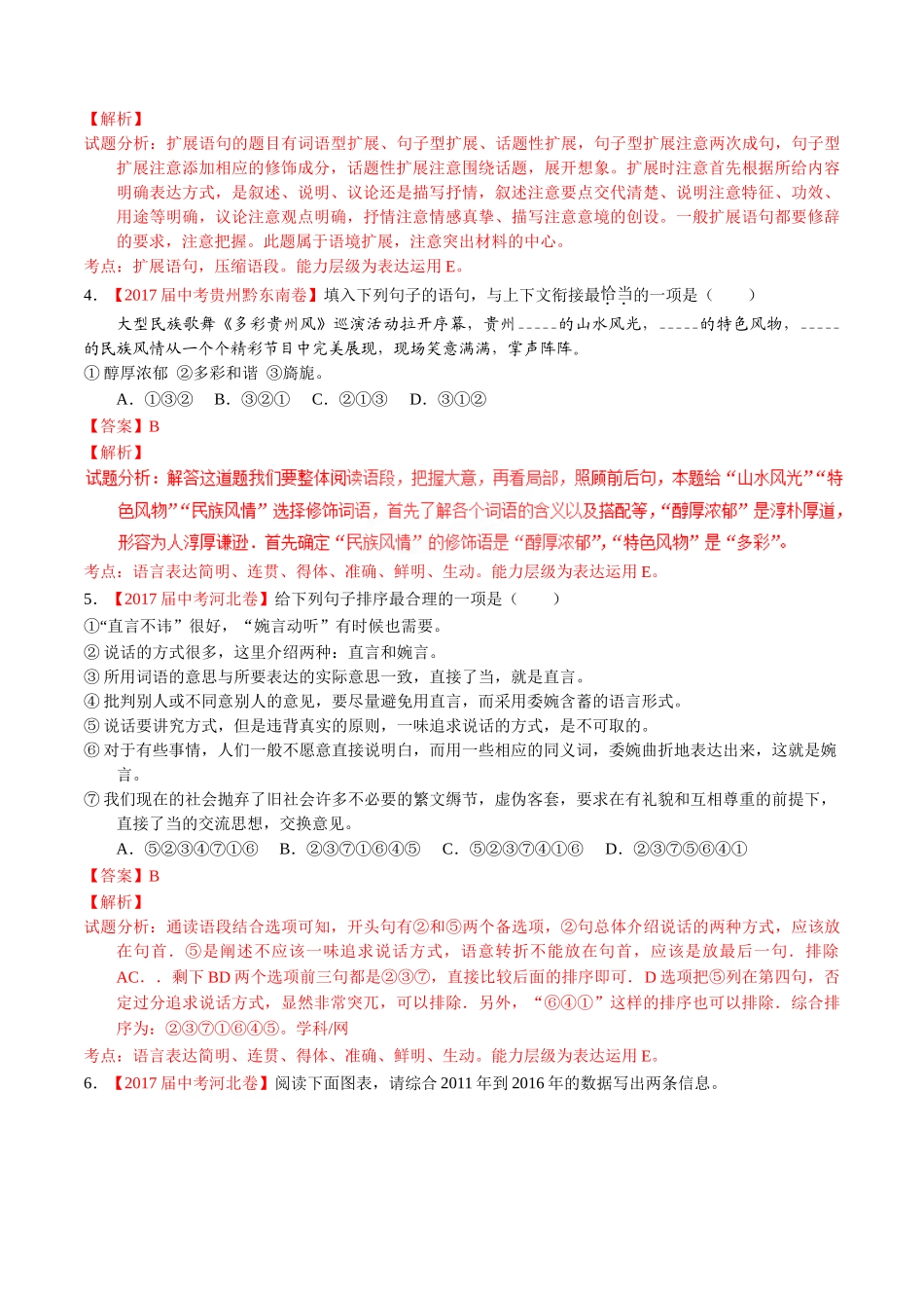 专题11 简明、连贯、得体、准确、鲜明、生动-2017年中考语文试题分项版解析汇编（解析版）.doc_第2页