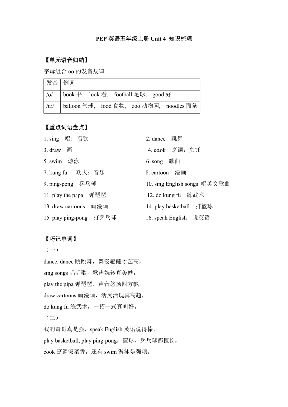 人教PEP版英语【完美】五年级上册单元知识梳理-Unit4Whatcanyoudo含答案.pdf_第1页