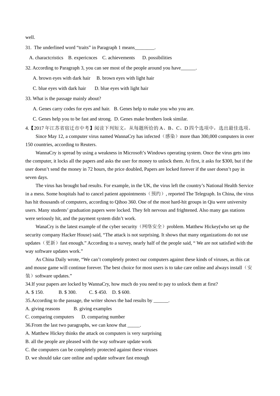 专题12 阅读理解（科普或环境保护类或健康类）（第02期）-2017年中考英语试题分项版解析汇编（原卷版）.doc_第3页