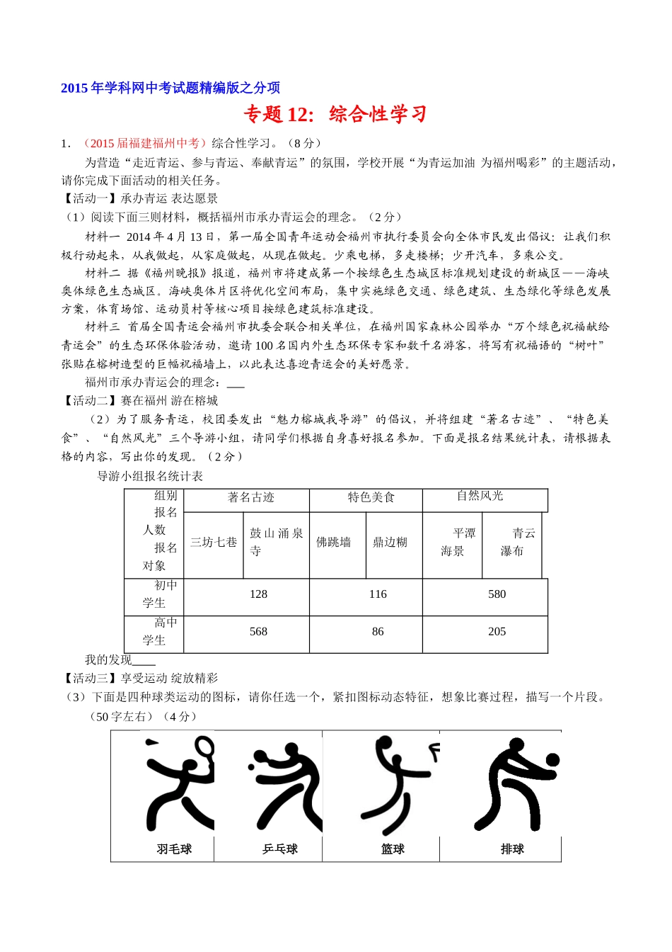 专题12 综合性学习（第02期）-2015年中考语文试题分项版解析汇编（原卷版）.doc_第1页