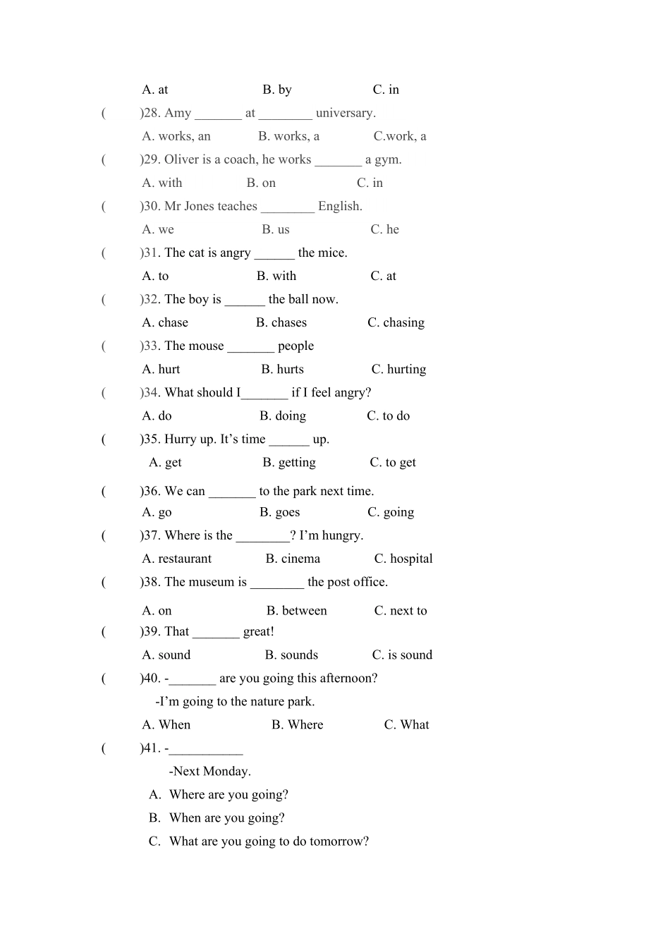 人教PEP版英语【期末突破】六年级上册期末专项卷-单选含答案.pdf_第3页