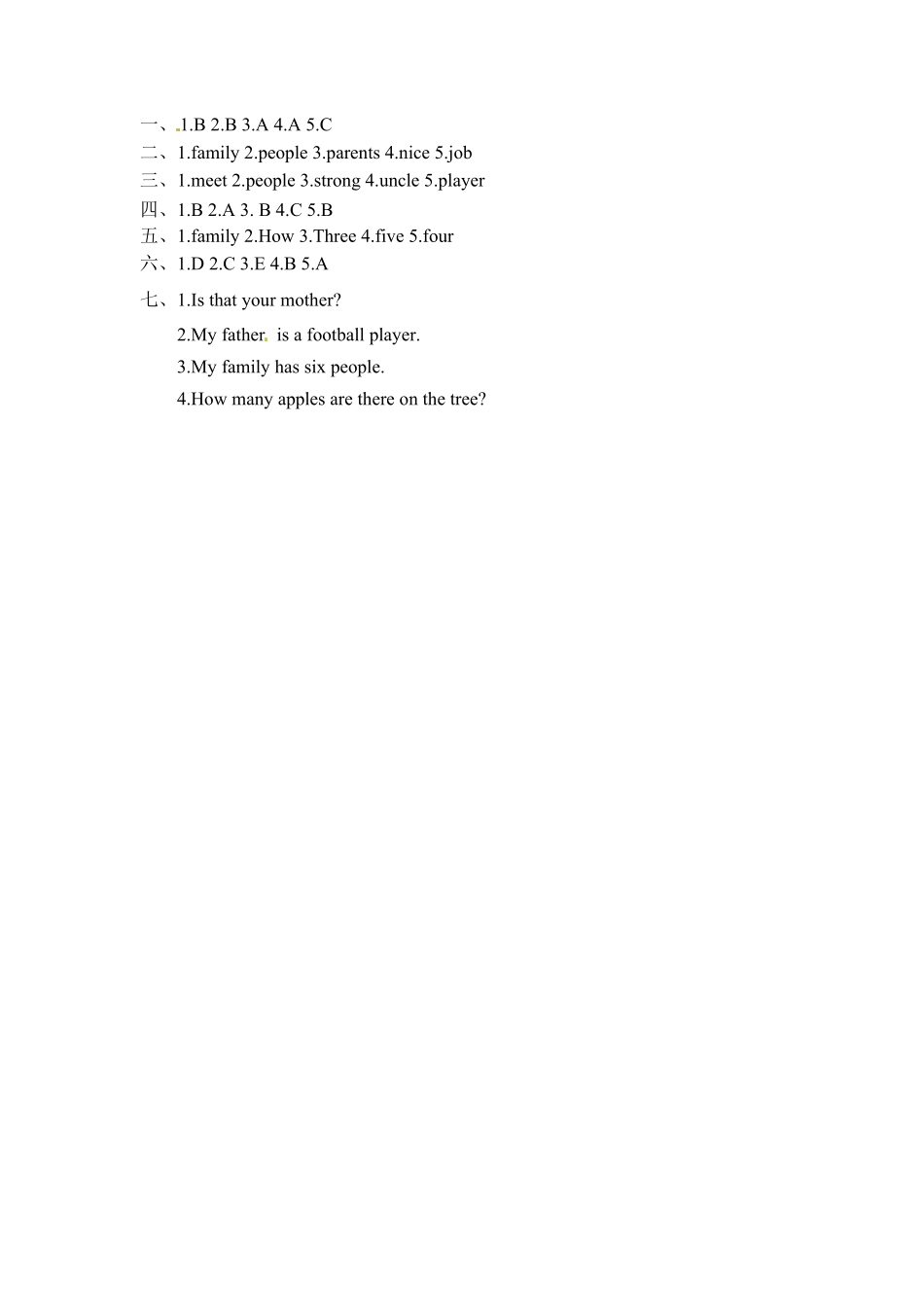 人教PEP版英语四年级上册一课一练-Unit6Meetmyfamily!课时1含答案.pdf_第3页