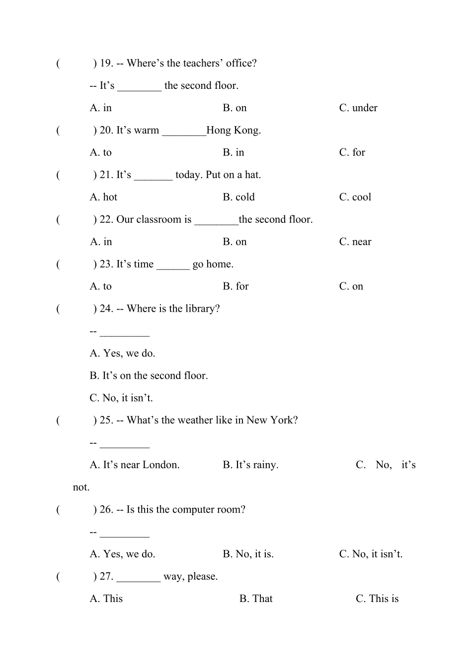 人教PEP版英语【期中易错题分类汇编】单项选择四年级下册含答案.pdf_第3页