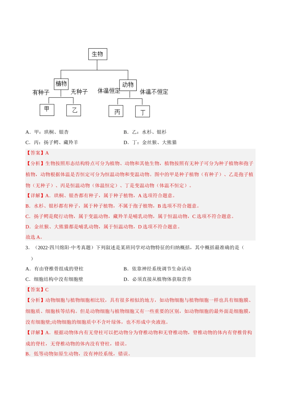 专题15 生物的多样性及其保护（习题）（解析版）-备战2023年中考生物一轮复习考点（全国通用）.docx_第2页