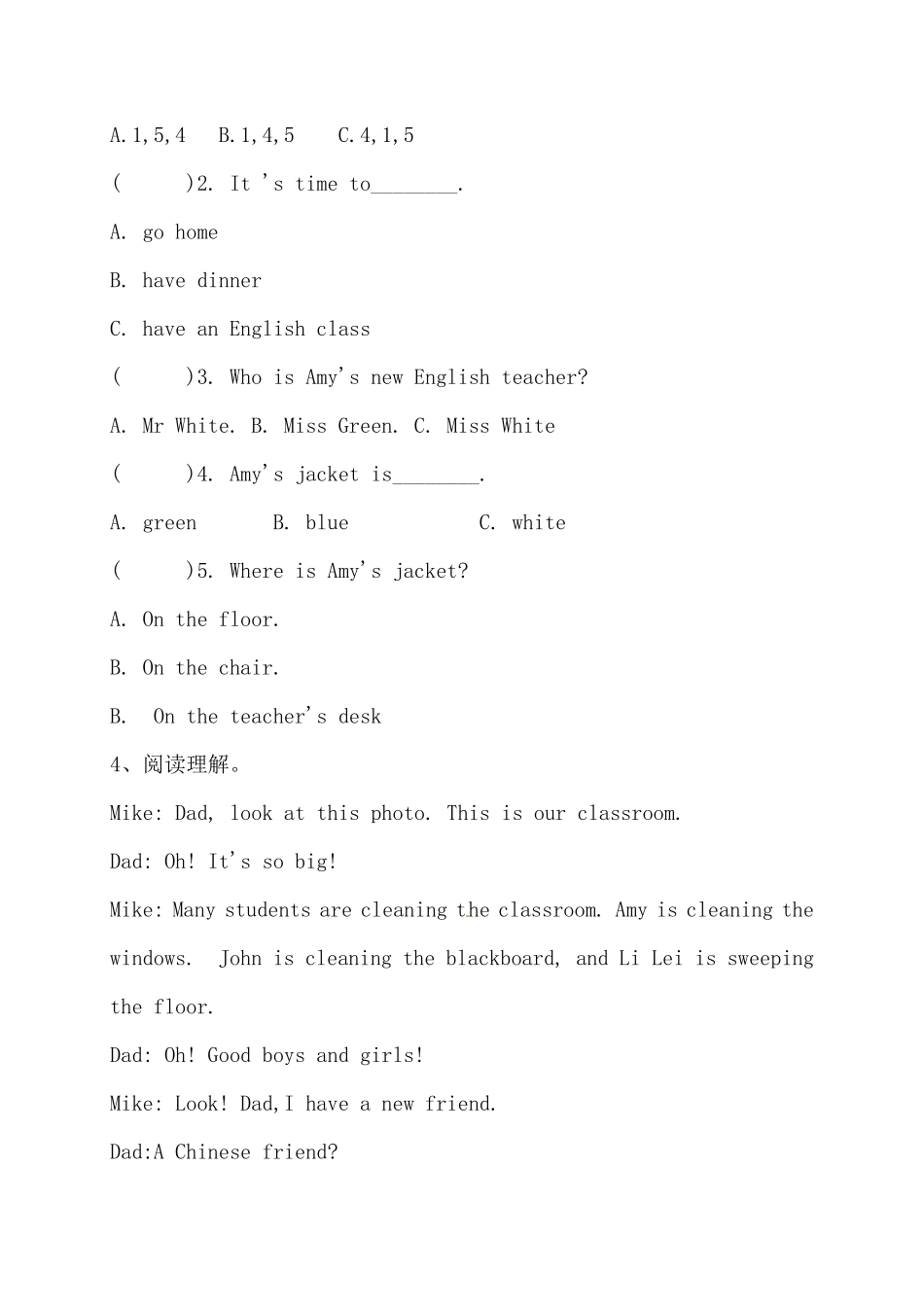 人教PEP版英语四年级上册【阅读专项】四年上册期末阅读专项测试卷一含答案.pdf_第3页