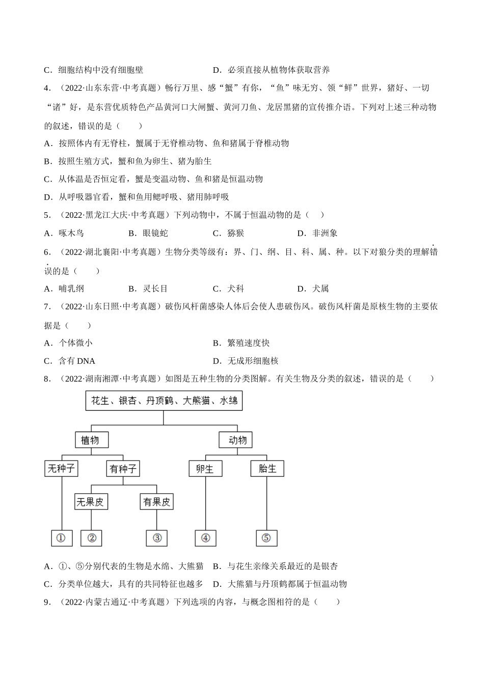 专题15 生物的多样性及其保护（习题）（原卷版）-备战2023年中考生物一轮复习考点（全国通用）.docx_第2页