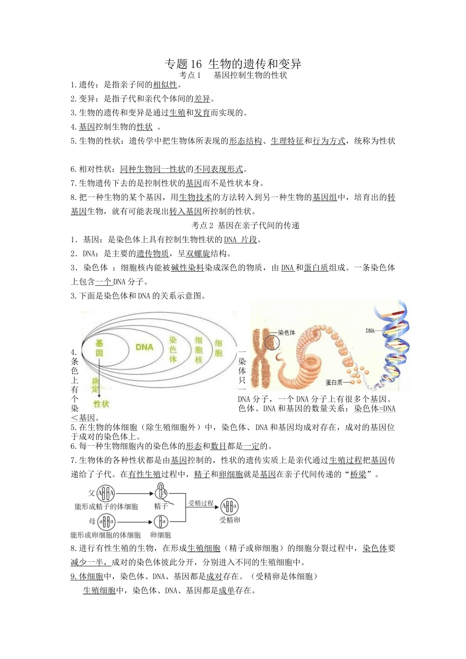 专题16 生物的遗传和变异（知识）-备战2023年中考生物一轮复习考点（全国通用）.docx_第1页