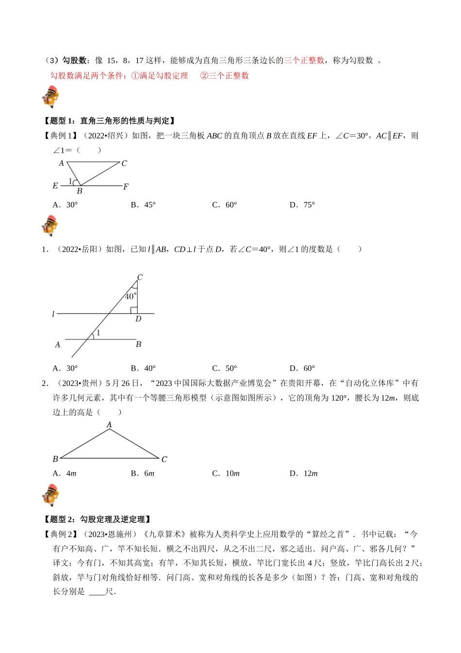 专题18 直角三角形的核心知识点精讲（讲义）-备战2024年中考数学一轮复习考点帮（全国通用）（原卷版）.docx_第2页