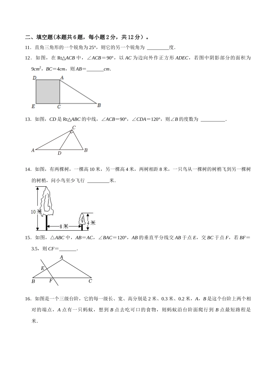 专题18 直角三角形过关检测-备战2024年中考数学一轮复习考点帮（全国通用）（考试版）.docx_第3页