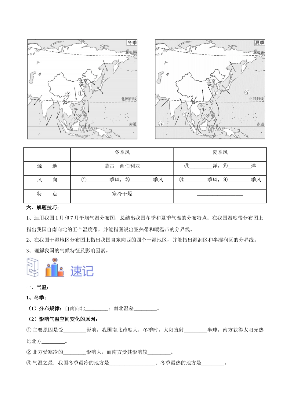 专题18 中国的气候（原卷版）-【识图速记】初中地理必备识图速记手册与变式演练.docx_第3页