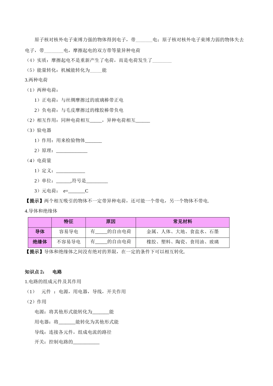 专题20  静电现象和电路（原卷版）-【一轮复习】2024中考物理专题复习考点全面详解.docx_第2页