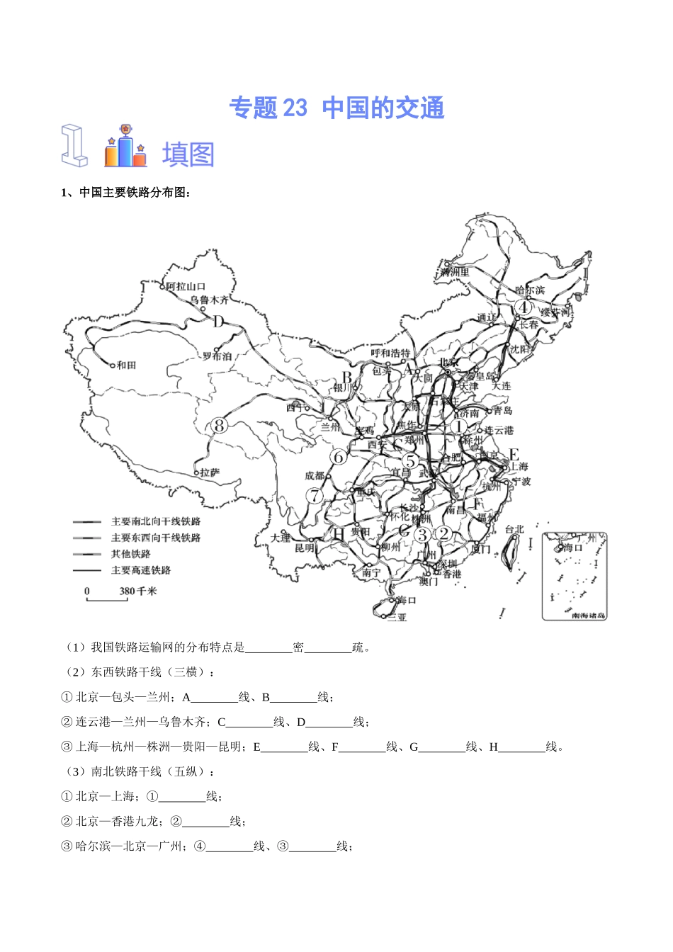 专题23 中国的交通（原卷版）-【识图速记】初中地理必备识图速记手册与变式演练.docx_第1页