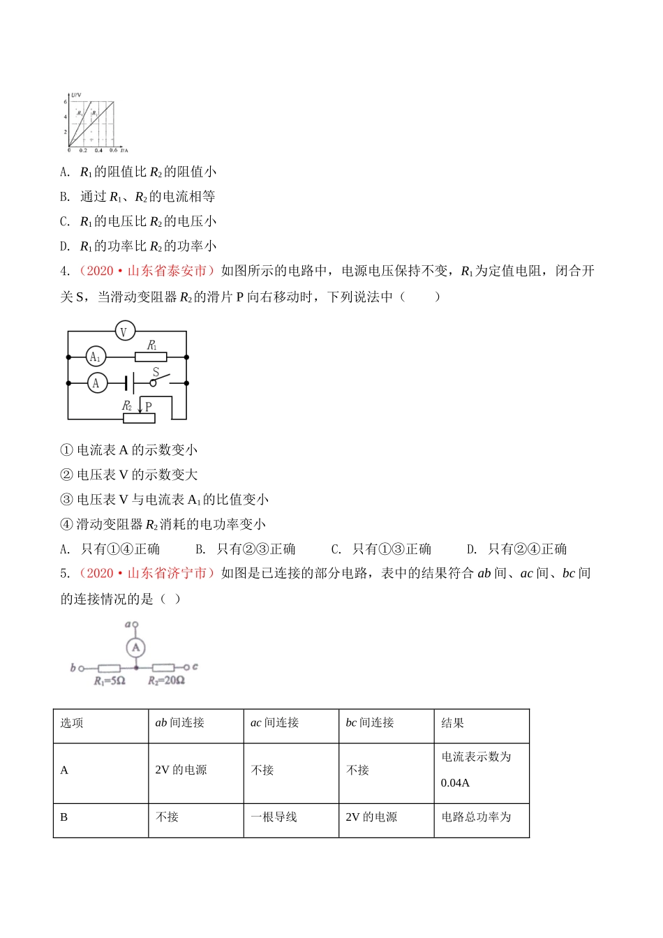 专题24  电学综合（原卷版）-2020年中考物理真题分项汇编（全国通用）.doc_第2页