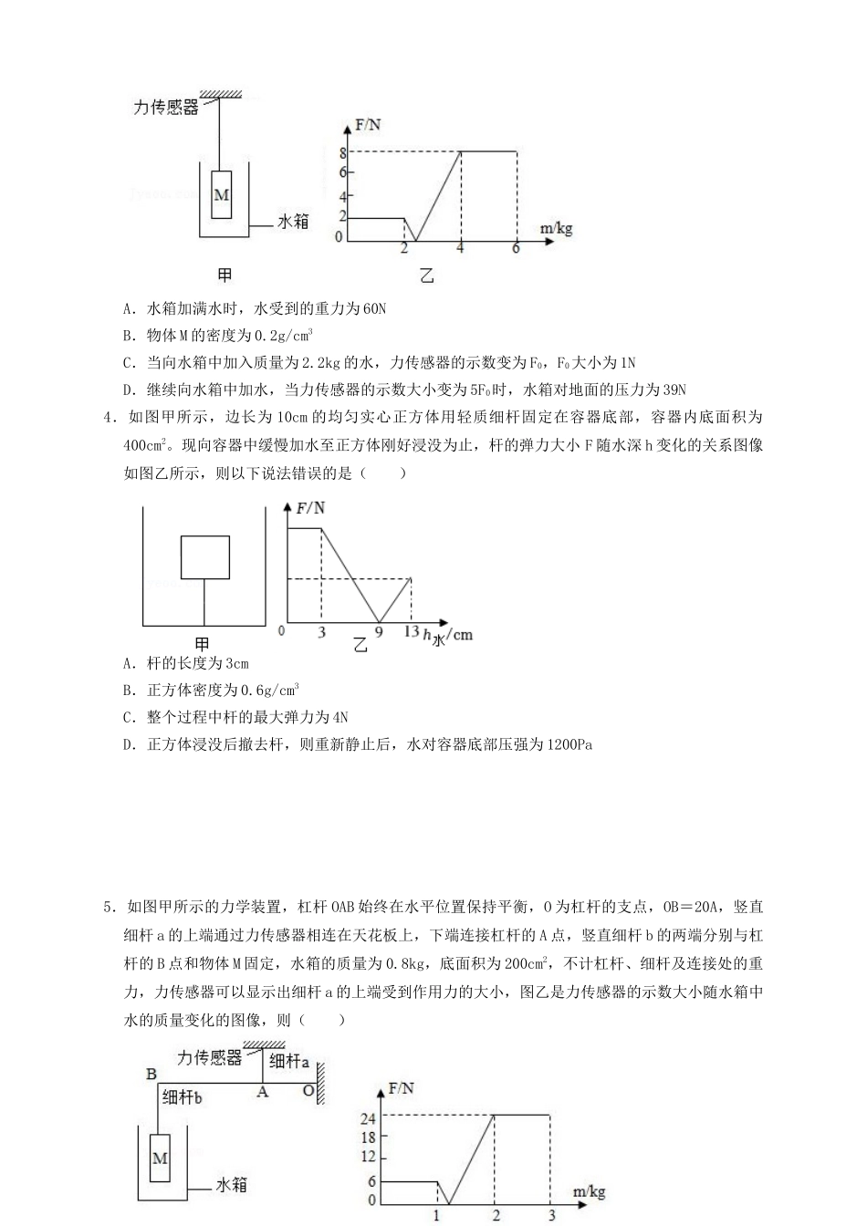 专题24浮力轻杆加水放水题型（知识点复习+例题讲解+过关练习）-备战2023年中考物理一轮复习考点帮 （原卷版）.docx_第2页