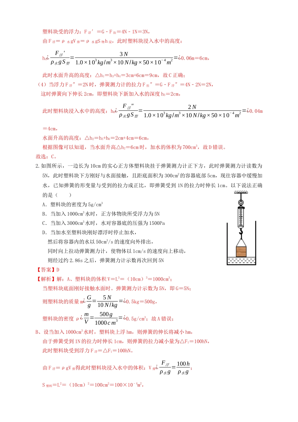 专题25浮力弹簧加水放水题型（知识点复习+例题讲解+过关练习）-备战2023年中考物理一轮复习考点帮 （解析版）.docx_第2页