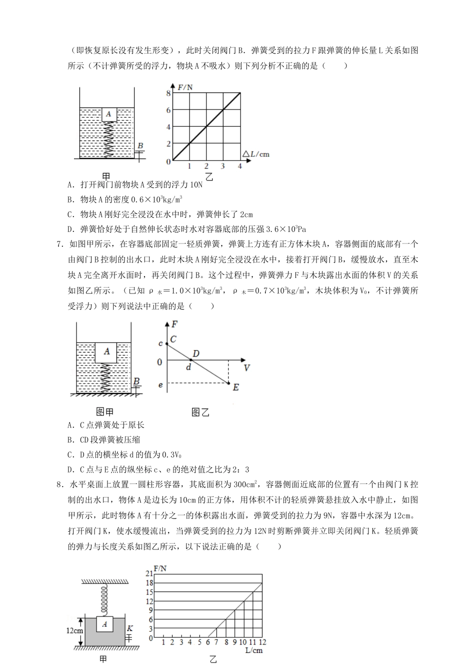 专题25浮力弹簧加水放水题型（知识点复习+例题讲解+过关练习）-备战2023年中考物理一轮复习考点帮 （原卷版）.docx_第3页